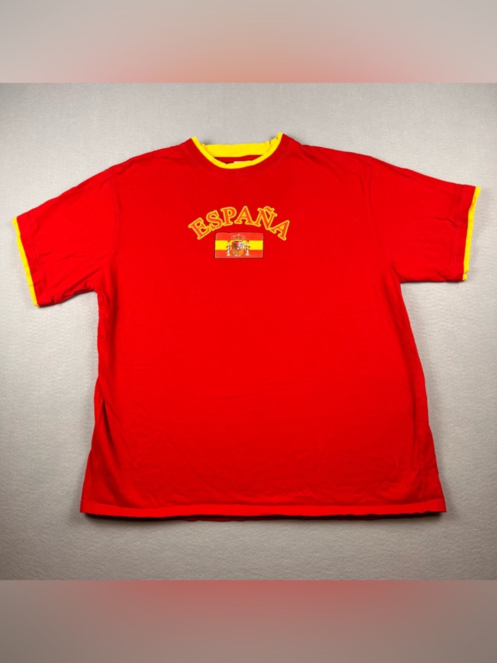 España Crewneck Short Sleeve Tee - Red with Yellow Trim